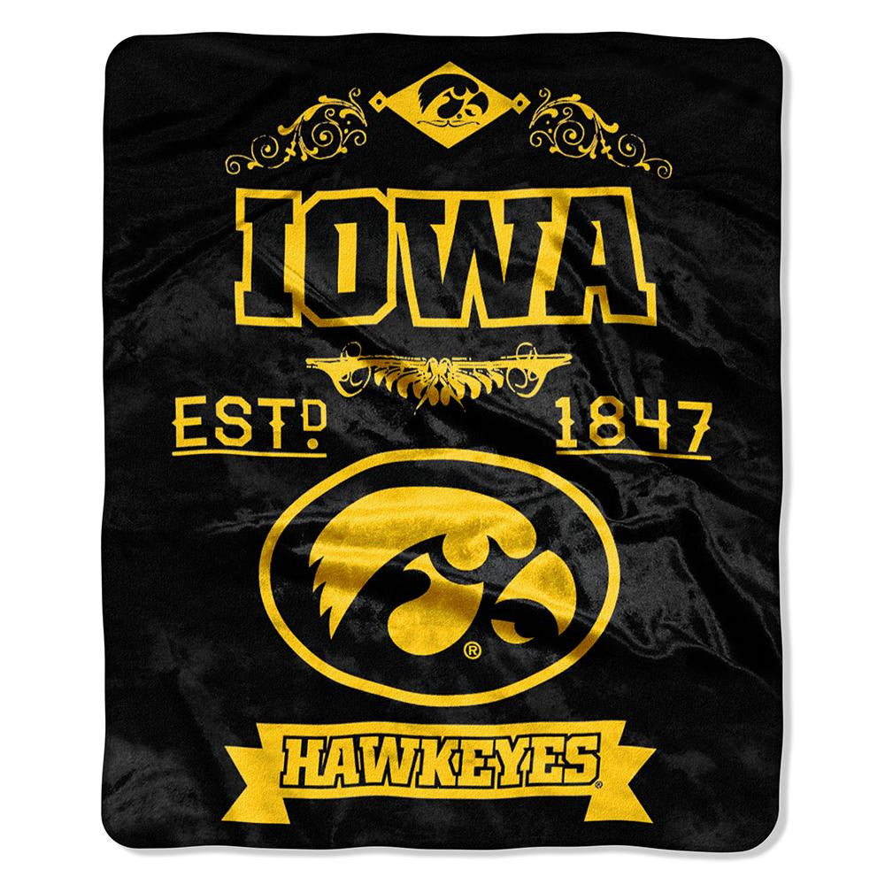 Iowa Hawkeyes NCAA Royal Plush Raschel Blanket (Label Series) (50x60)