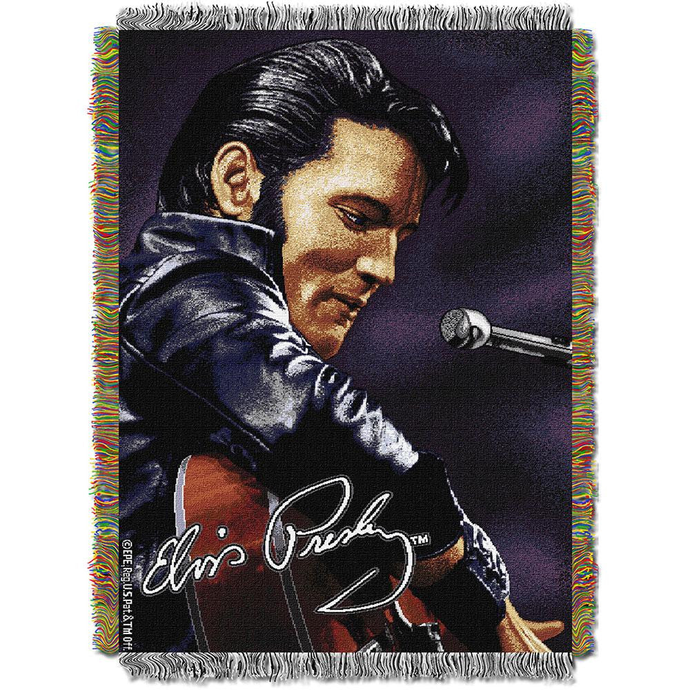 Elvis 68 Leather Sitting 051 Woven Tapestry Throw Blanket (48x60)