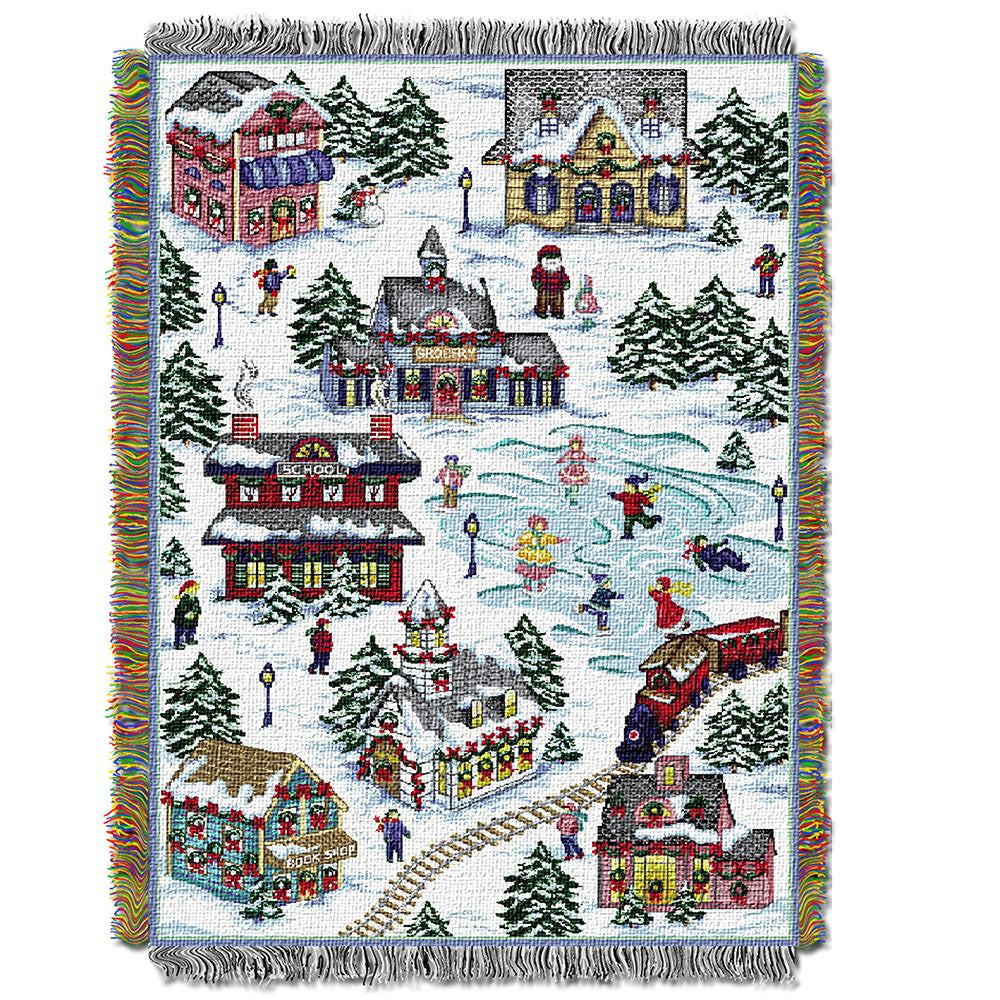 Snowy Village Woven Tapestry Throw (48inx60in)