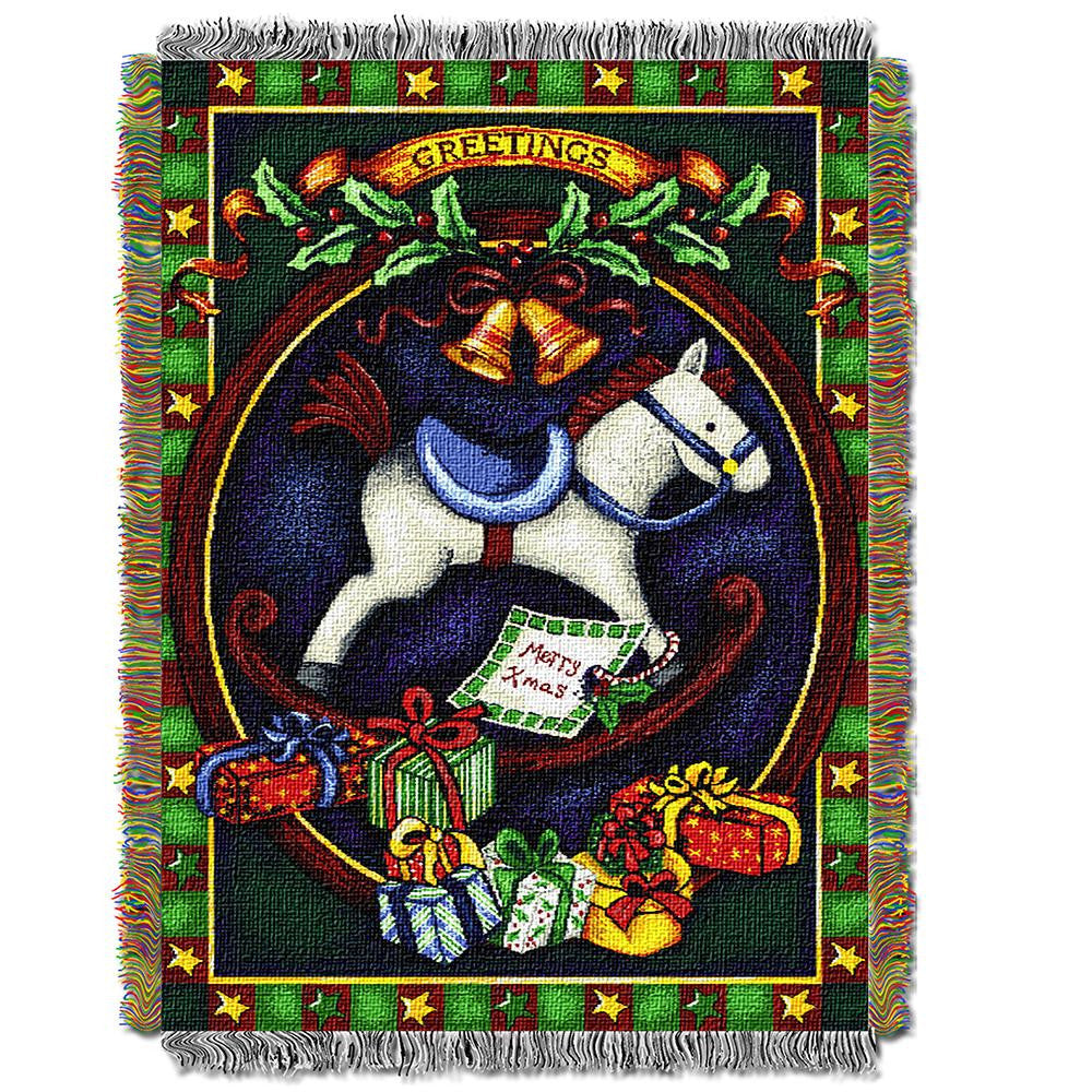 Holiday Hobby Horsee Woven Tapestry Throw (48inx60in)