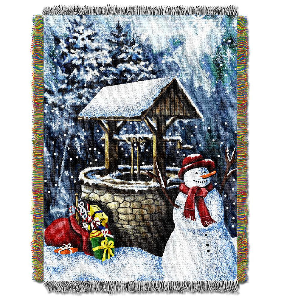 Snowman Wishing Well Woven Tapestry Throw (48inx60in)
