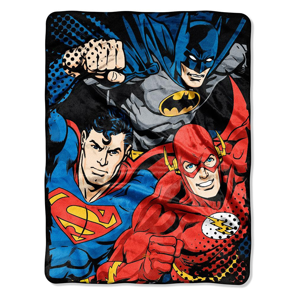 Justice League League Trio Micro Raschel Blanket (46in x 60in)