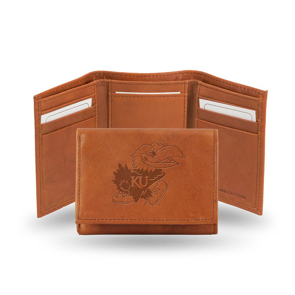Kansas Jayhawks Tri-Fold Wallet (Pecan Cowhide)