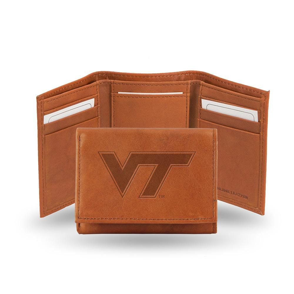 Virginia Tech Hokies Tri-Fold Wallet (Pecan Cowhide)