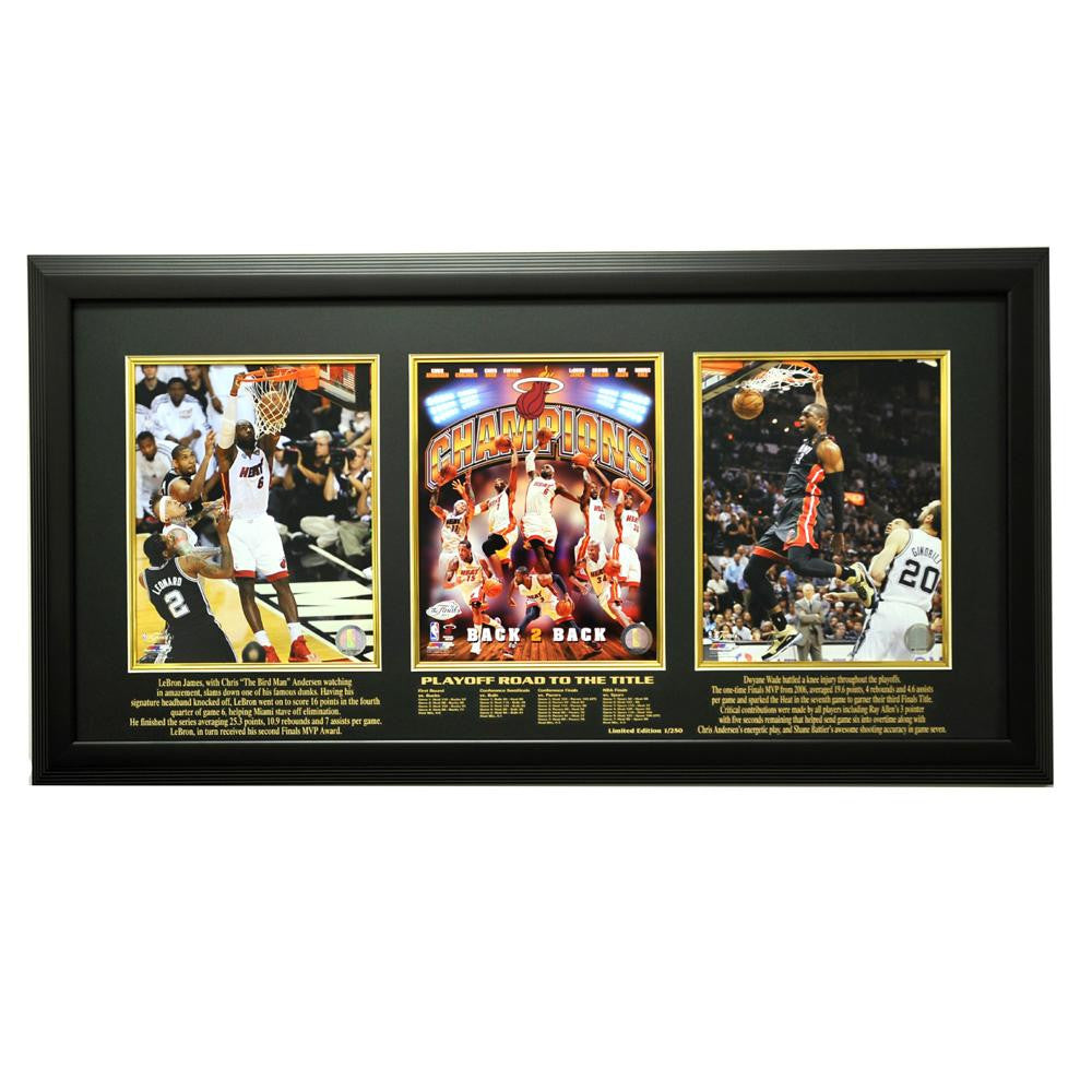 "2012-2013 Miami Heat Champions Limited Edition Triple 8x10 Frame, Black"