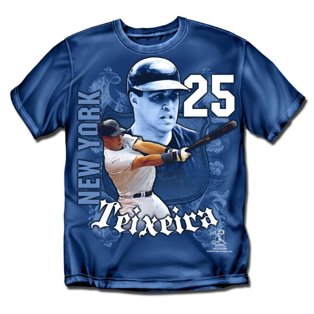 New York Yankees MLB Mark Teixeira #25 Players Shield Mens Tee (Navy) (Medium)