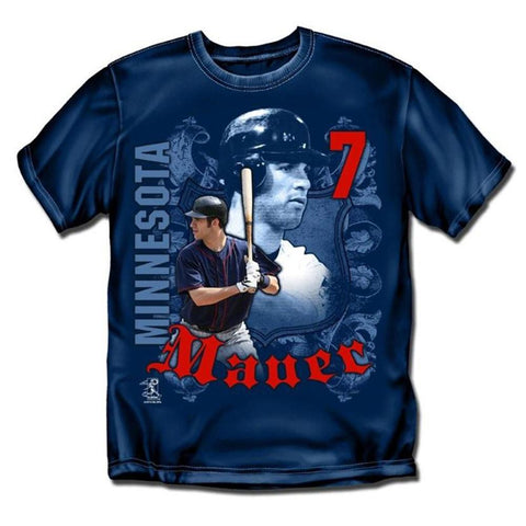 Minnesota Twins MLB Joe Mauer #7 Players Shield Mens Tee (Navy) (Small)