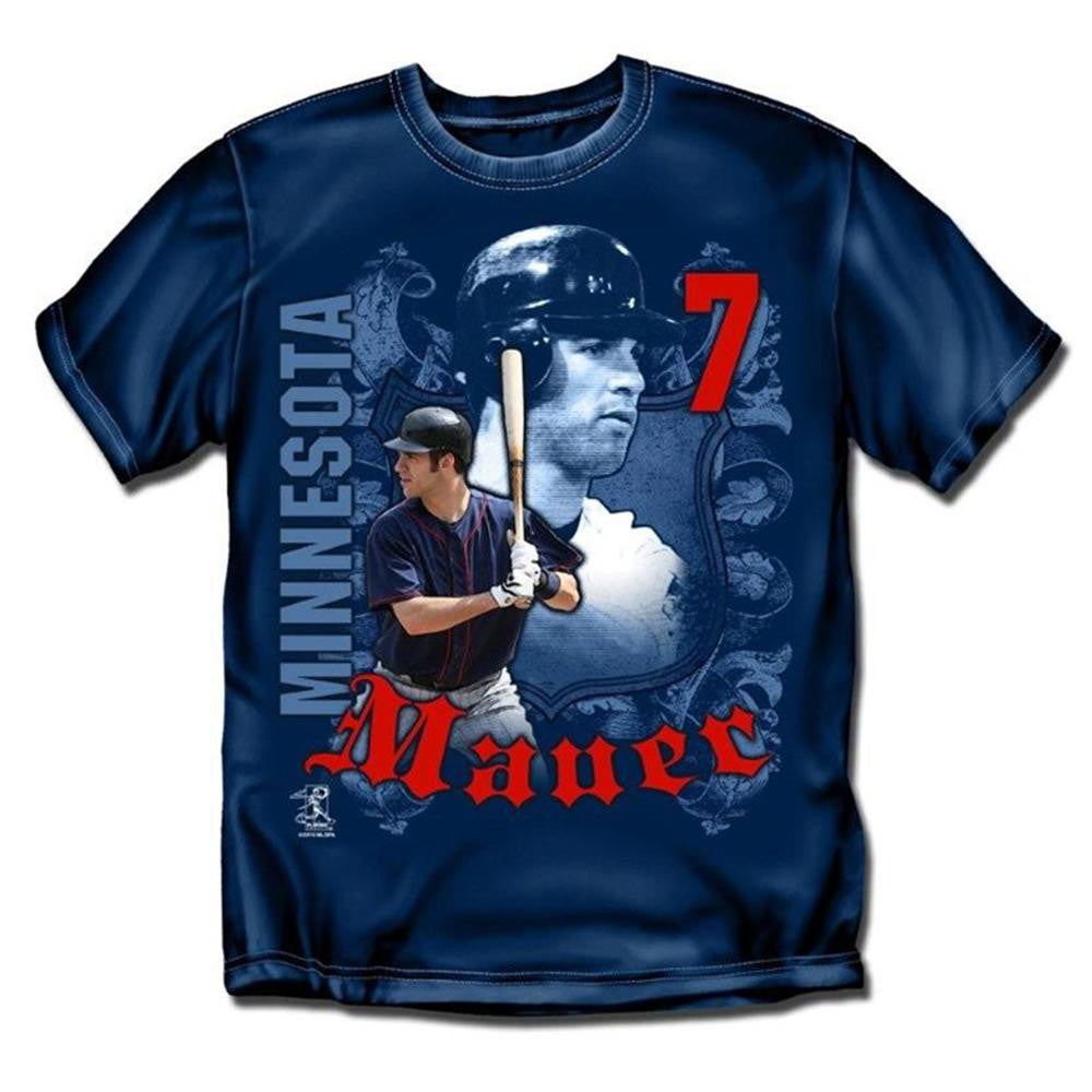 Minnesota Twins MLB Joe Mauer #7 Players Shield Mens Tee (Navy) (Medium)