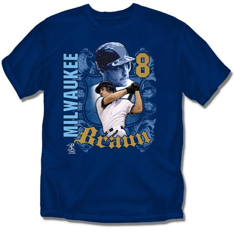 Milwaukee Brewers MLB Ryan Braun #8 Players Shield Mens Tee (Navy) (X Large)