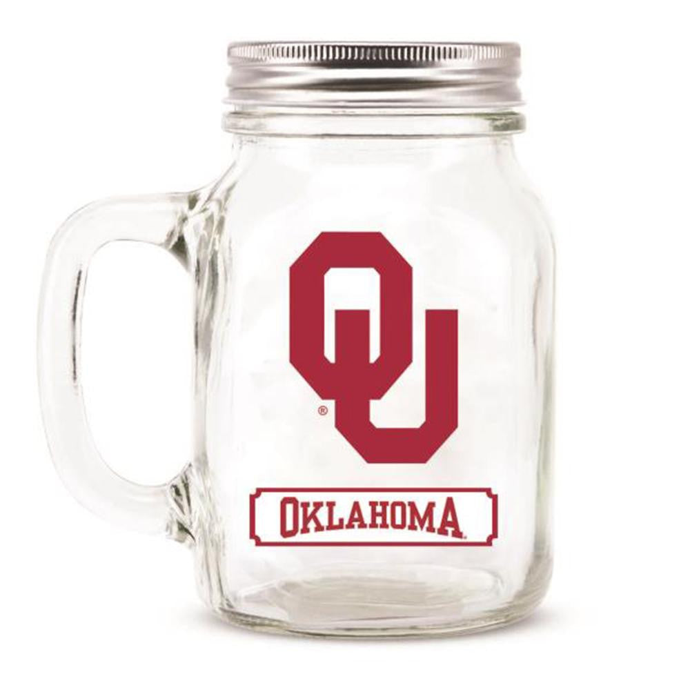 Oklahoma Sooners NCAA Mason Jar Glass With Lid