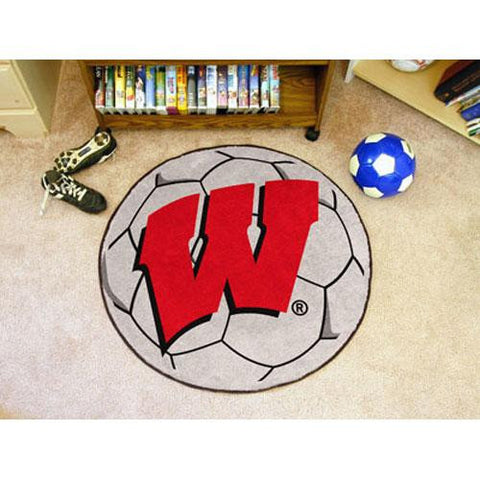 Wisconsin Badgers NCAA Soccer Ball Round Floor Mat (29) W Logo