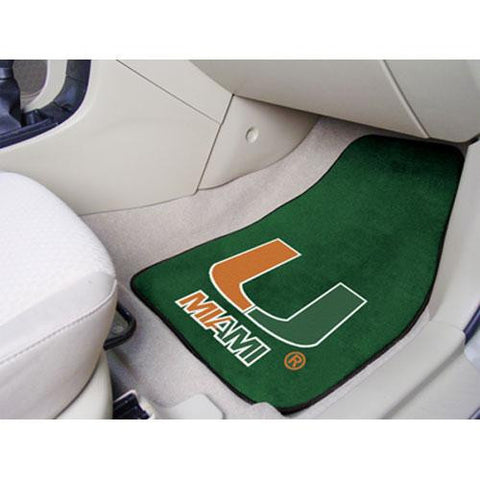 Miami Hurricanes NCAA Car Floor Mats (2 Front) U Logo On Green