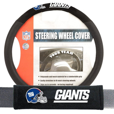 New York Giants NFL Steering Wheel Cover and Seatbelt Pad Auto Deluxe Kit