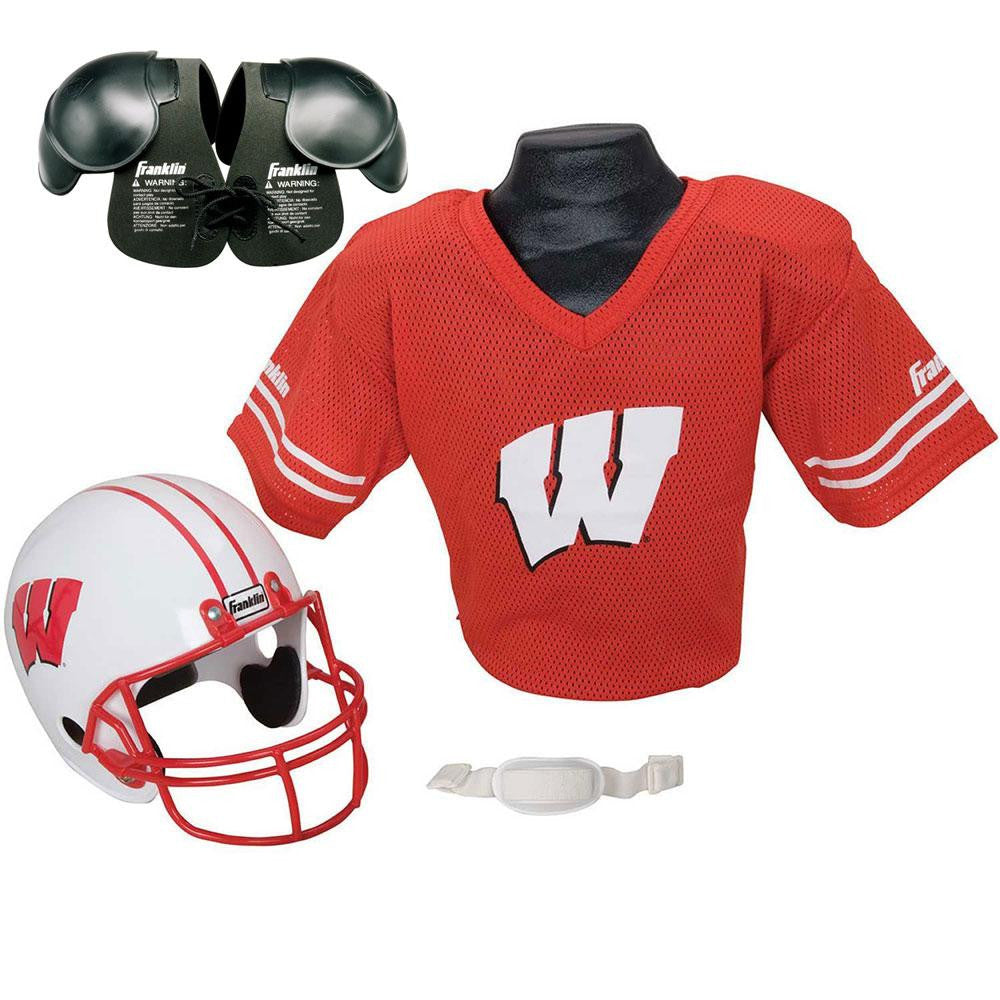 Wisconsin Badgers Youth NCAA Helmet and Jersey Set with Shoulder Pads