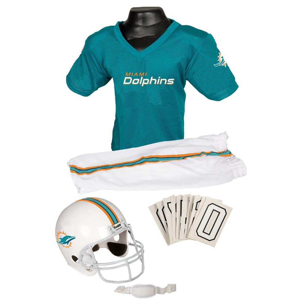 Miami Dolphins Youth NFL Deluxe Helmet and Uniform Set (Small)