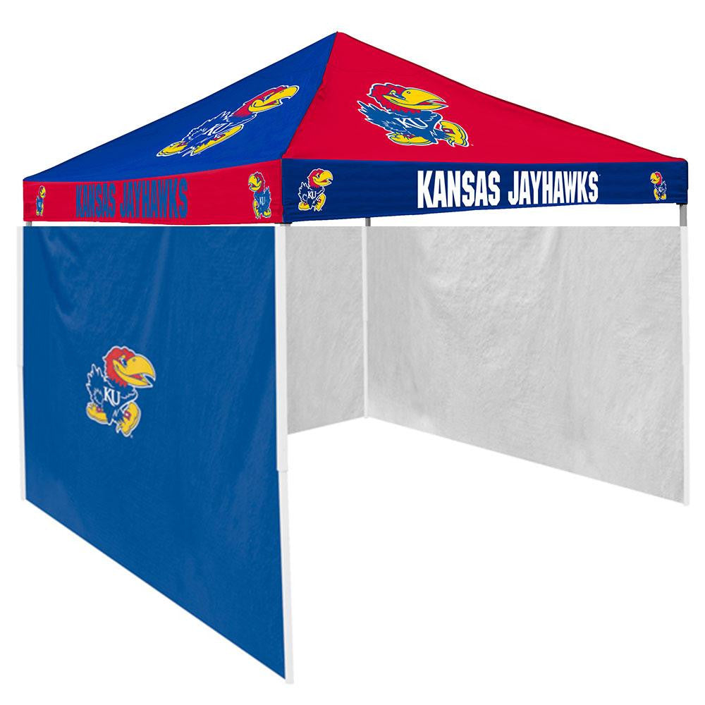 Kansas Jayhawks NCAA 9' x 9' Checkerboard Color Pop-Up Tailgate Canopy Tent With Side Wall