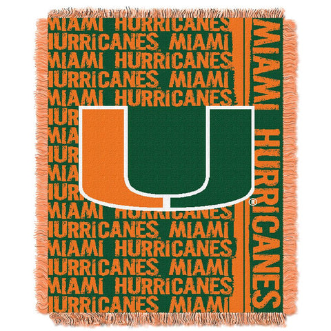 Miami Hurricanes NCAA Triple Woven Jacquard Throw (Double Play Series) (48x60)