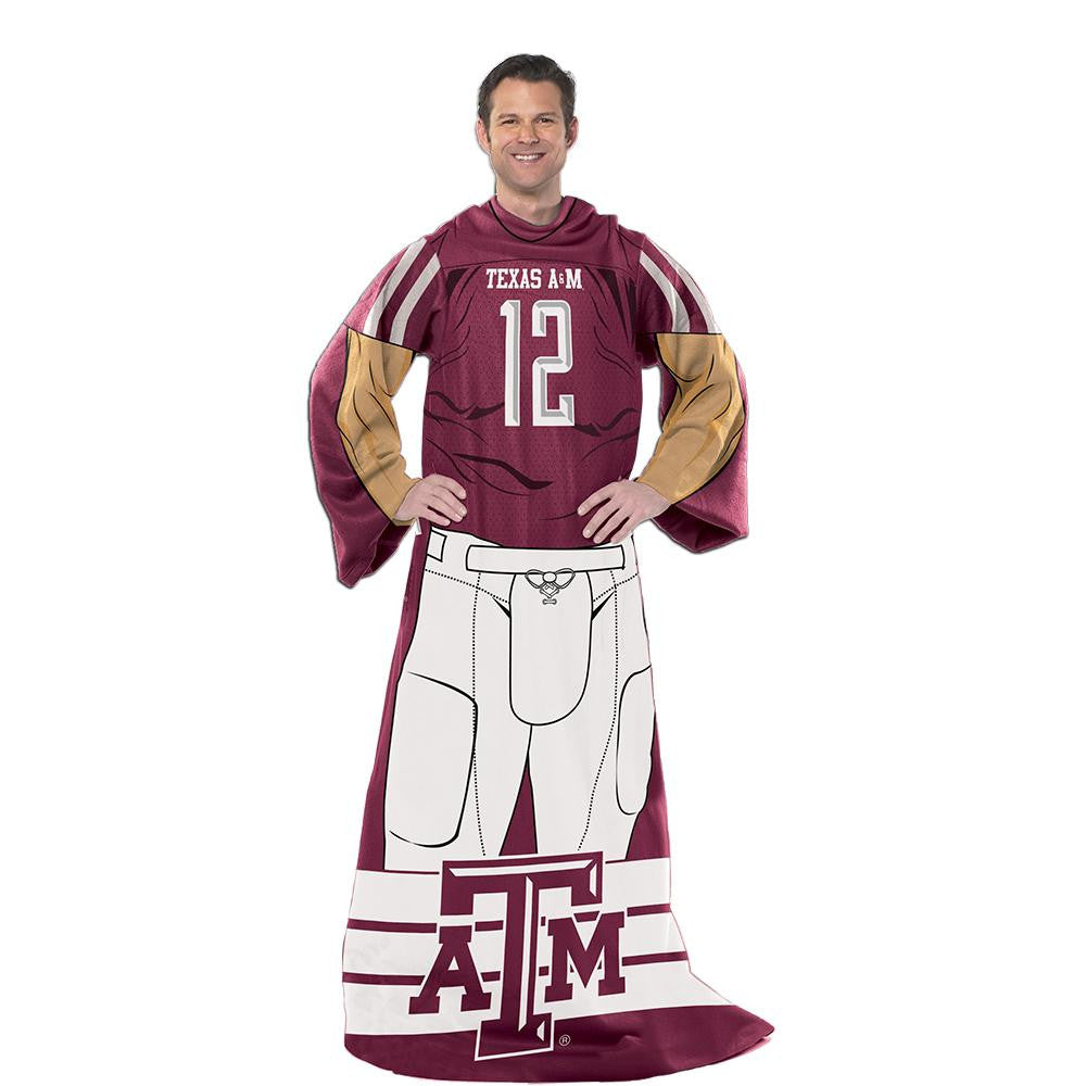 Texas A&M Aggies NCAA Adult Uniform Comfy Throw Blanket w- Sleeves