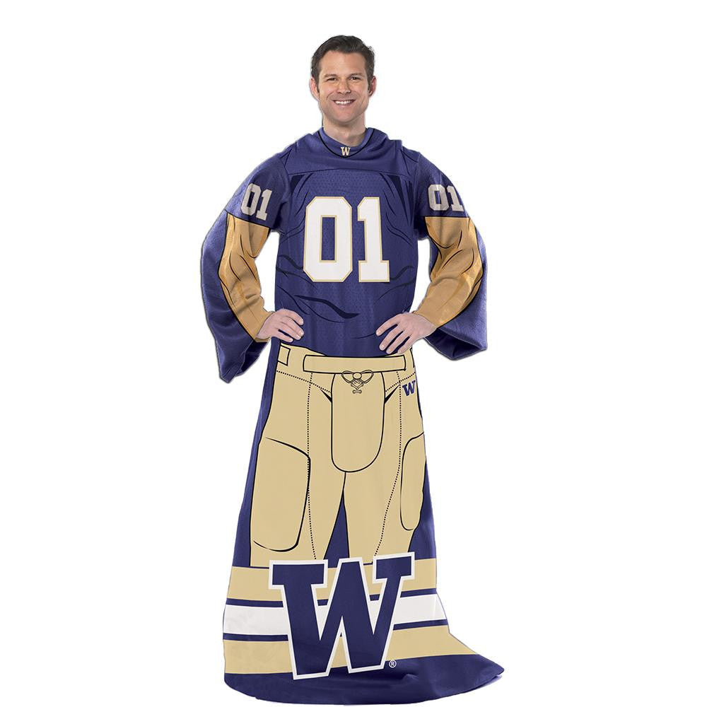 Washington Huskies NCAA Adult Uniform Comfy Throw Blanket w- Sleeves