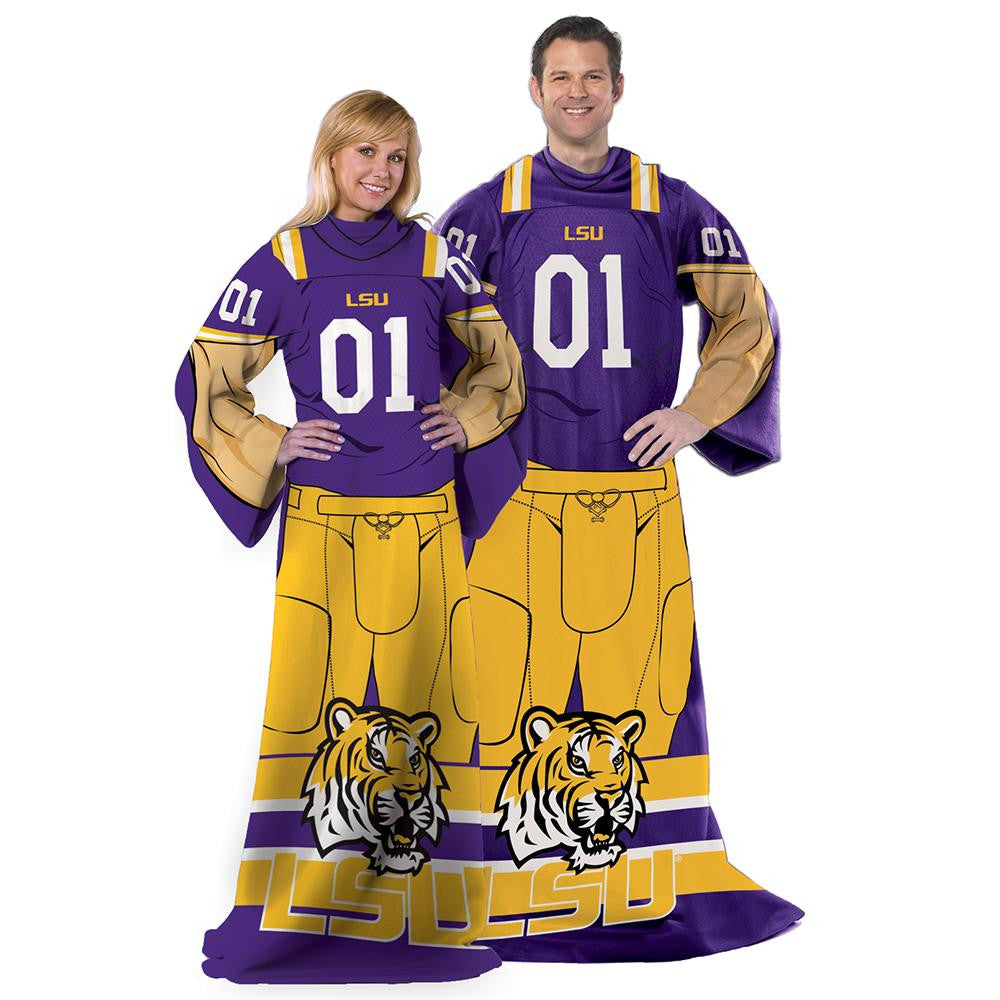 LSU Tigers NCAA Adult Uniform Comfy Throw Blanket w- Sleeves