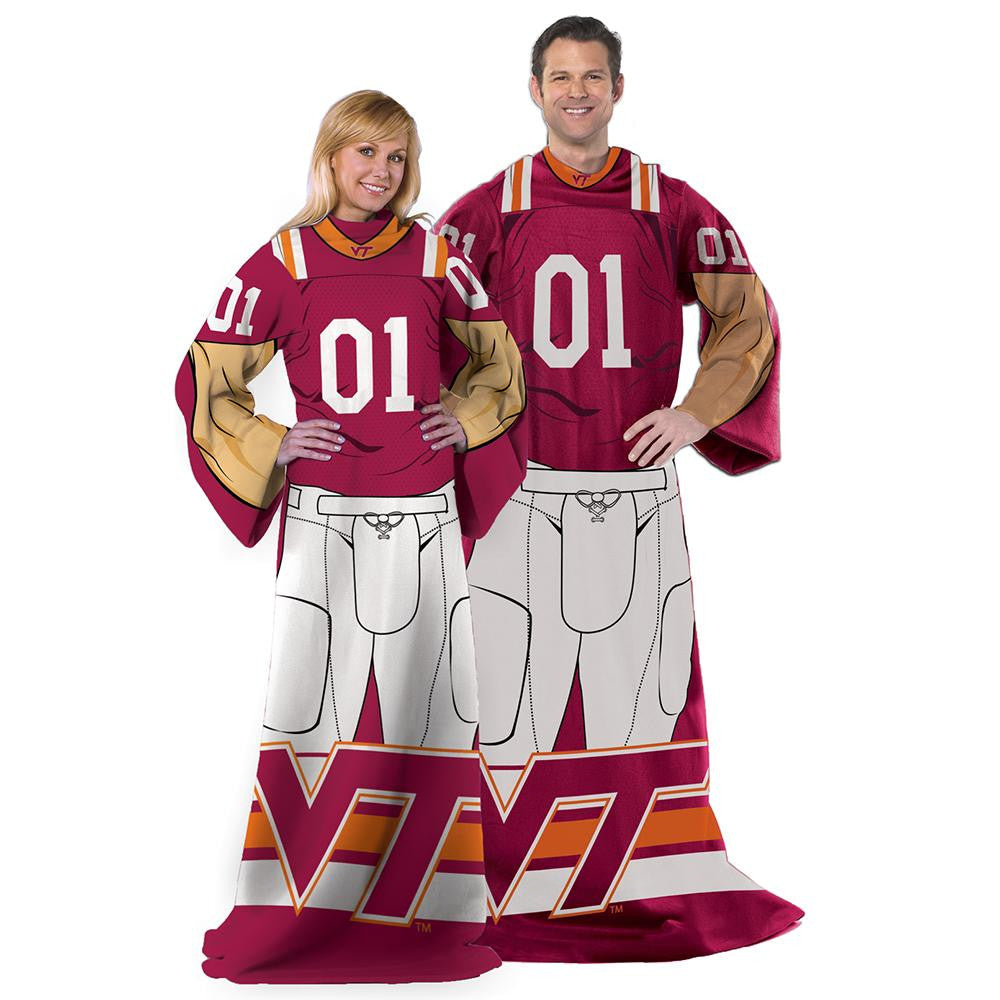 Virginia Tech Hokies NCAA Adult Uniform Comfy Throw Blanket w- Sleeves