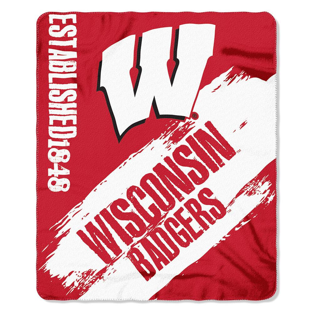 Wisconsin Badgers NCAA Light Weight Fleace Blanket (Paint Series) (50inx60in)