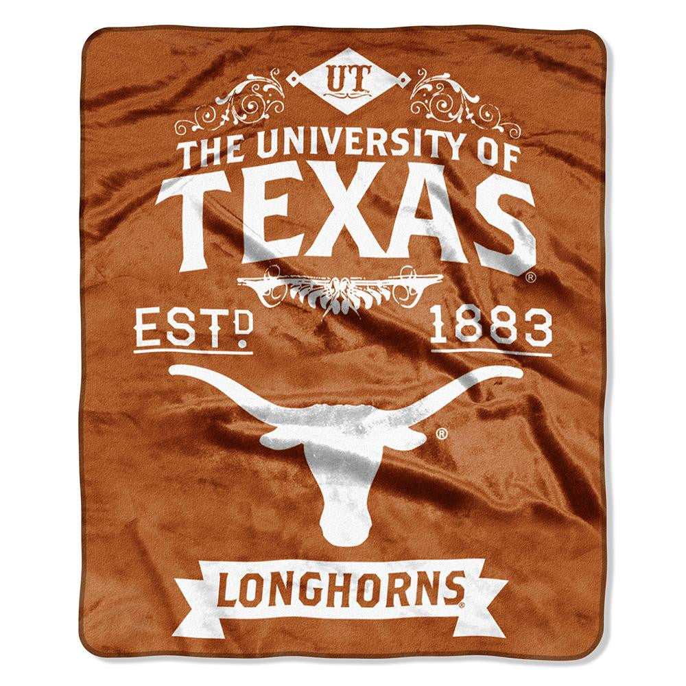 Texas Longhorns NCAA Royal Plush Raschel Blanket (Label Series) (50x60)