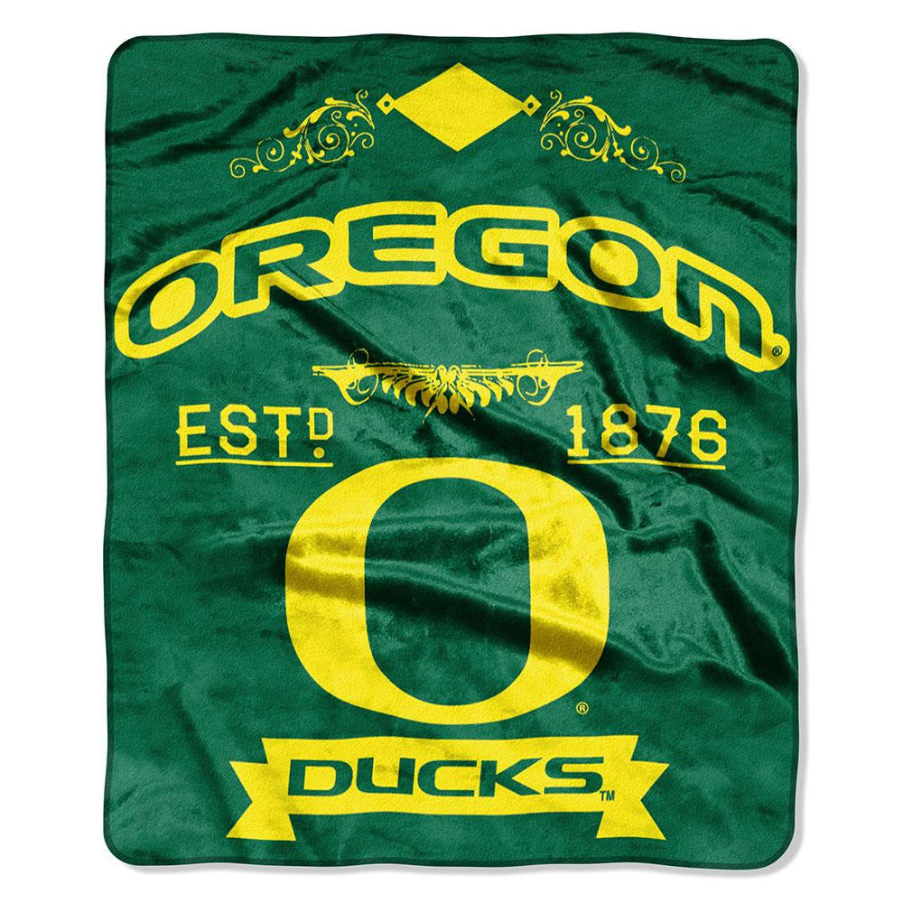 Oregon Ducks NCAA Royal Plush Raschel Blanket (Label Series) (50x60)