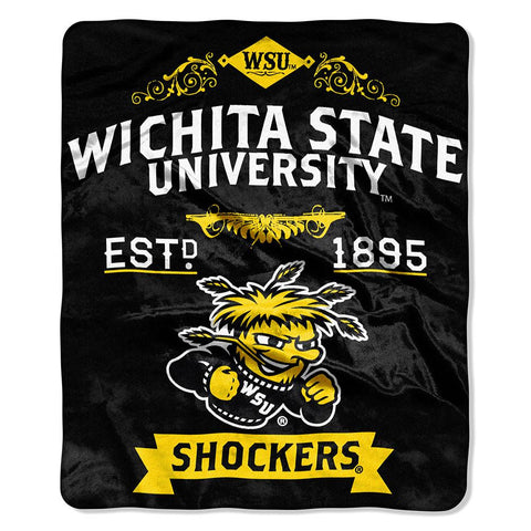 Wichita State Shockers NCAA Royal Plush Raschel Blanket (Label Series) (50x60)