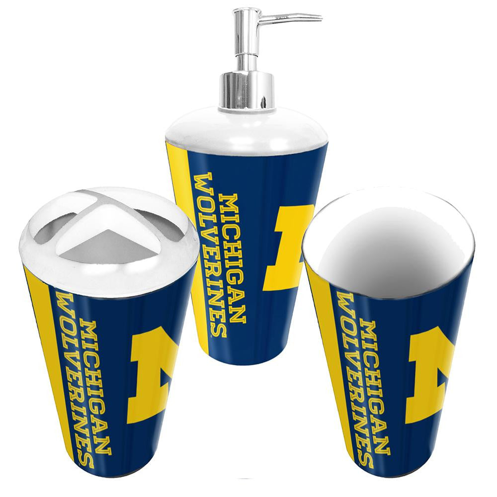 "Michigan Wolverines NCAA Bath Tumbler, Toothbrush Holder & Soap Pump (3pc Set)"