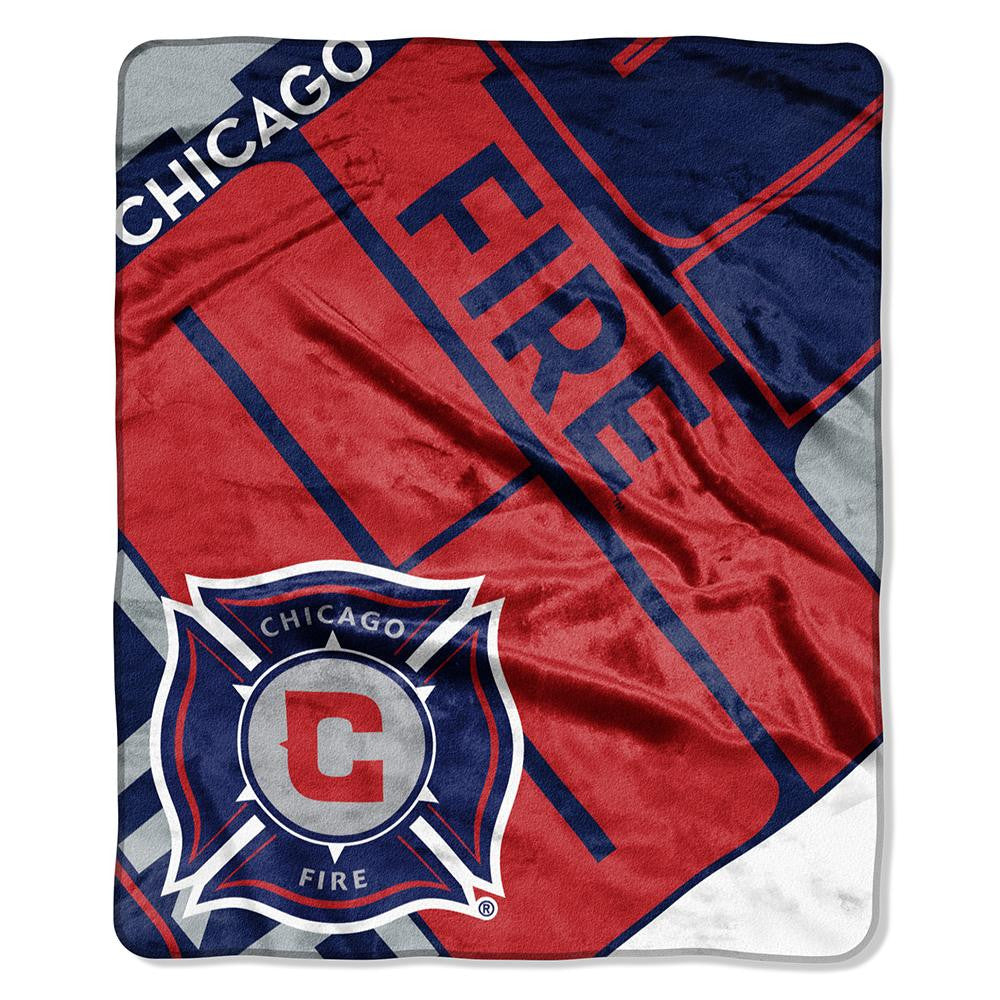 Chicago Fire MLS Royal Plush Raschel Blanket (Scramble Series) (50in x 60in)