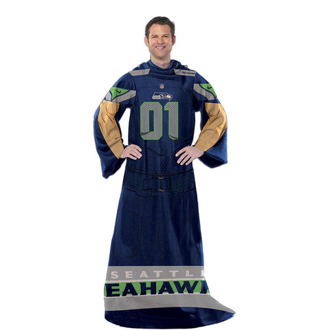 Seattle Seahawks NFL Uniform Comfy Throw Blanket w- Sleeves