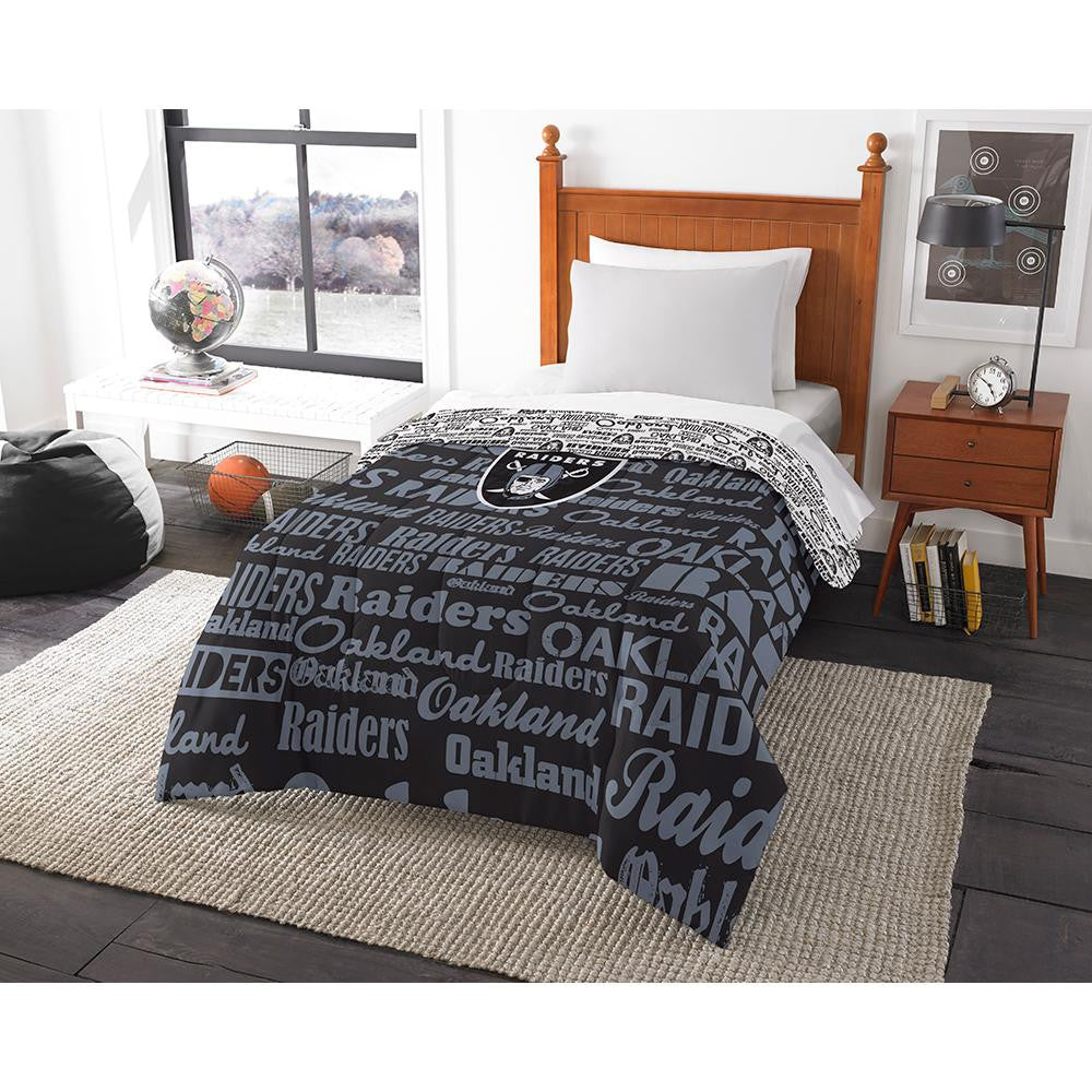 Oakland Raiders NFL Twin Comforter (Anthem) (64 x 86)