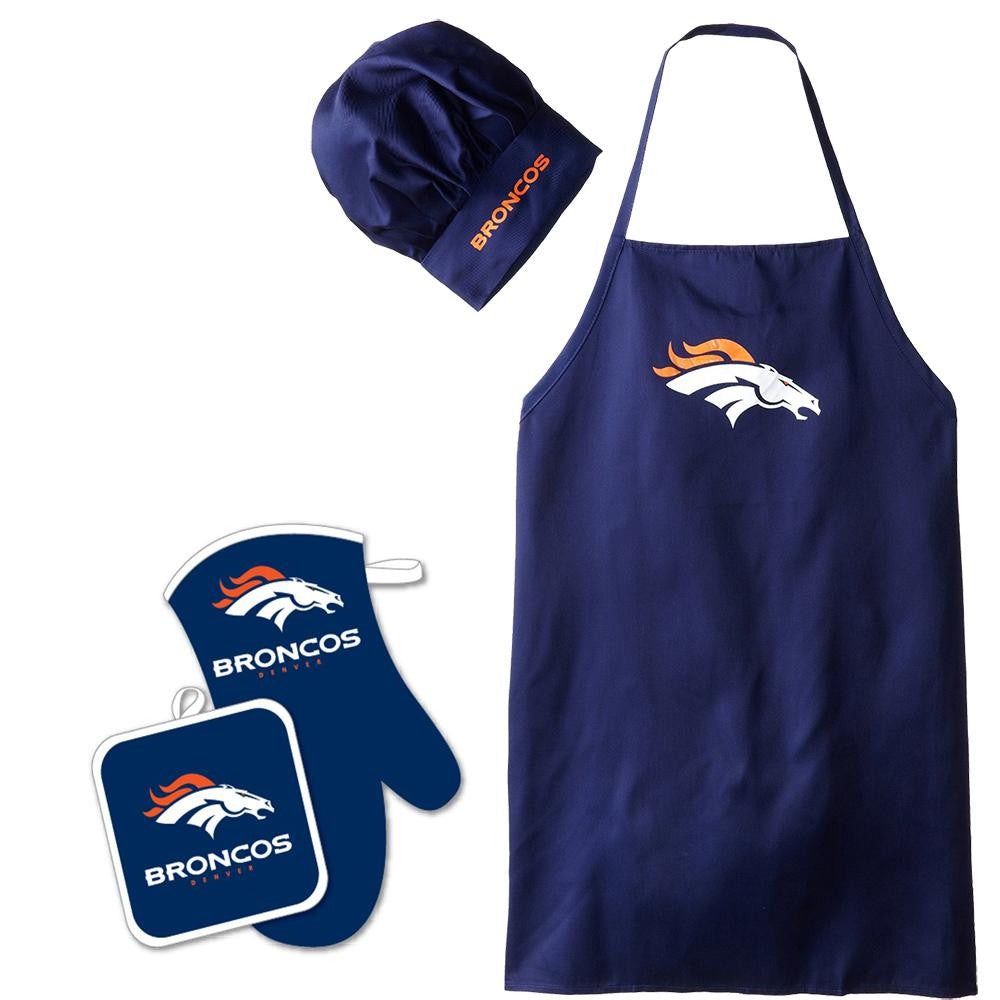 Denver Broncos NFL Barbeque Apron, Chef's Hat and Pot Holder Deluxe Set