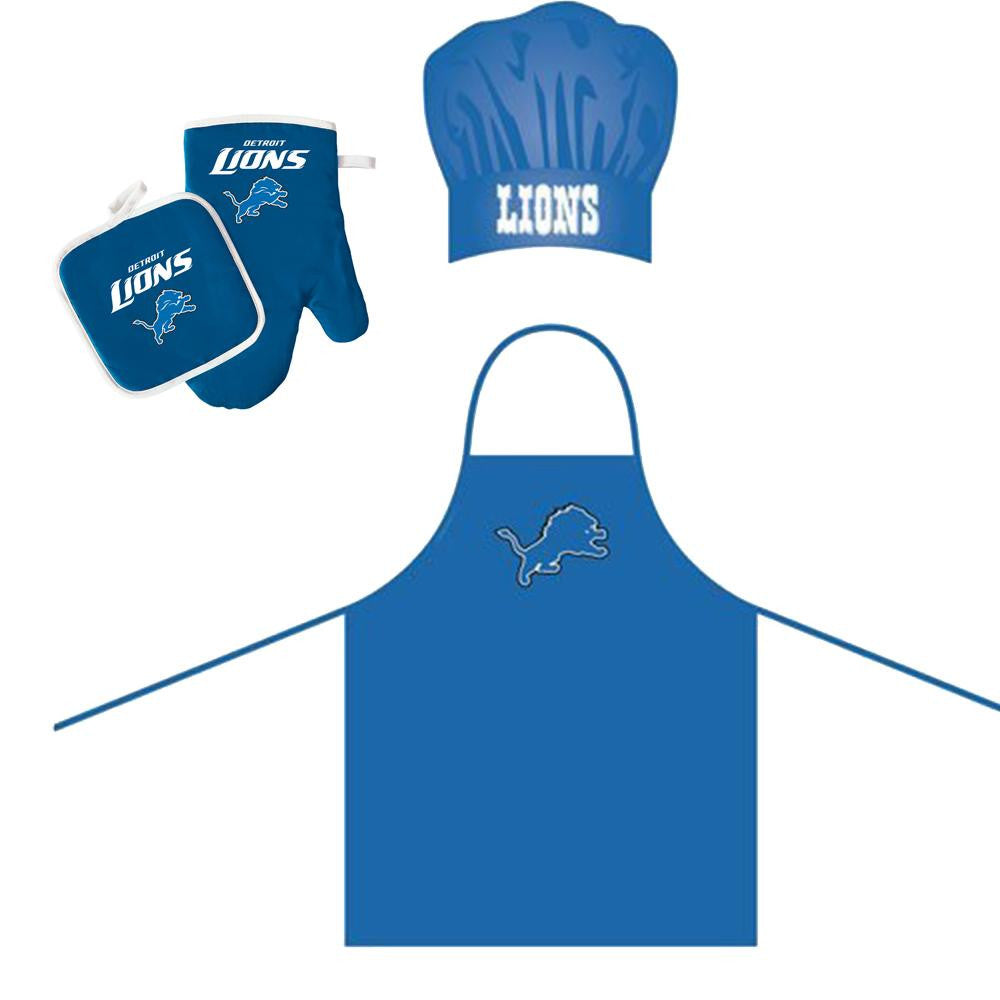 "Detroit Lions NFL Barbeque Apron, Chef's Hat and Pot Holder Deluxe Set"