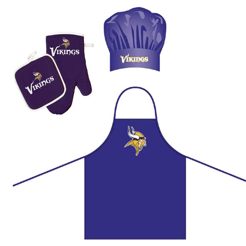 "Minnesota Vikings NFL Barbeque Apron, Chef's Hat and Pot Holder Deluxe Set"