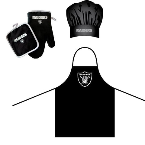 "Oakland Raiders NFL Barbeque Apron, Chef's Hat and Pot Holder Deluxe Set"