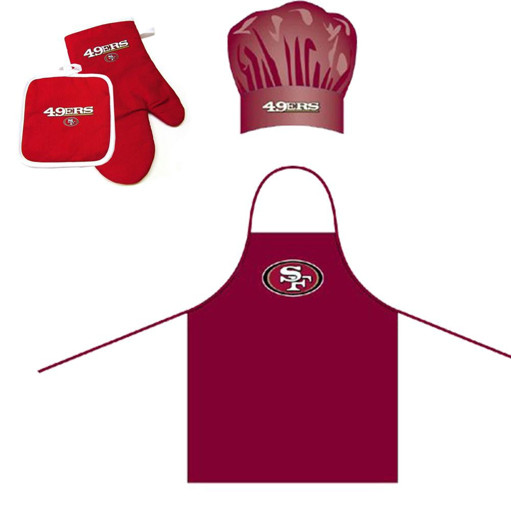 "San Francisco 49ers NFL Barbeque Apron, Chef's Hat and Pot Holder Deluxe Set"