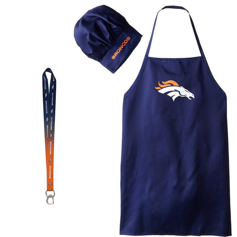 Denver Broncos NFL Barbeque Apron and Chef's Hat with Bottle Opener