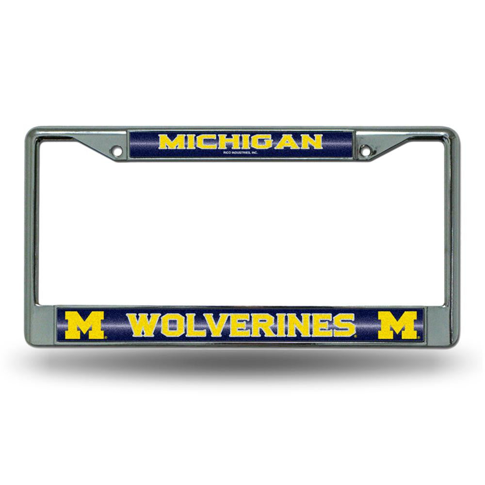 Michigan Wolverines NCAA Bling Glitter Chrome License Plate Frame