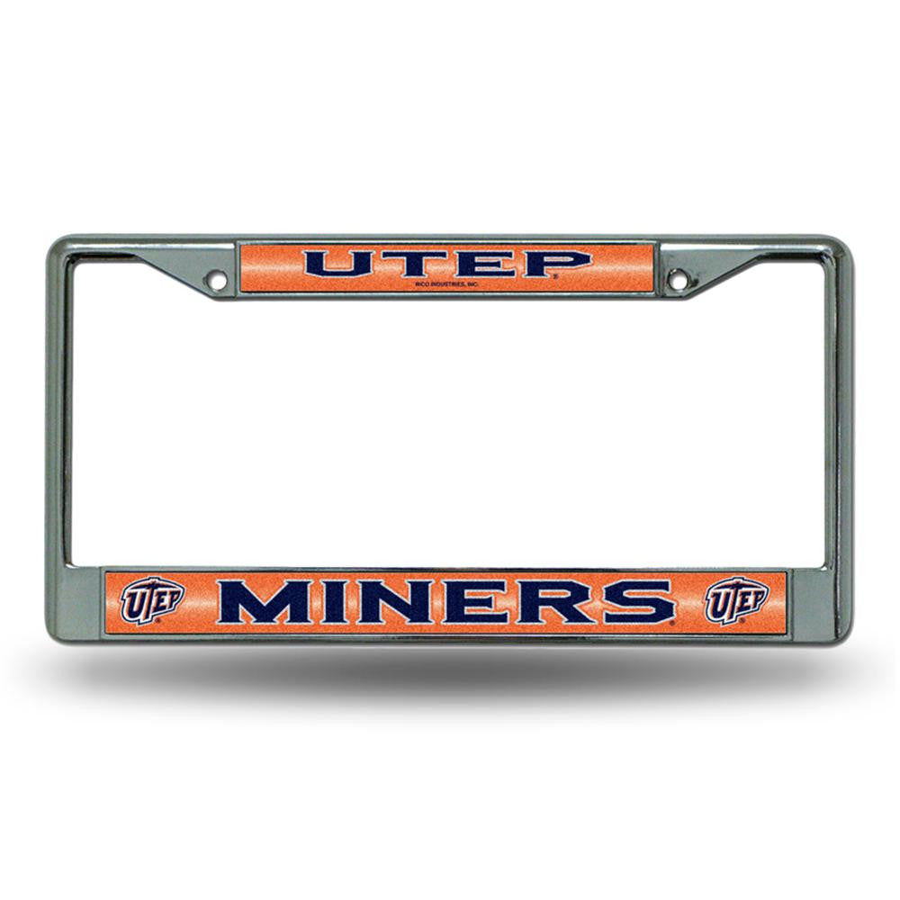 UTEP Miners NCAA Bling Glitter Chrome License Plate Frame