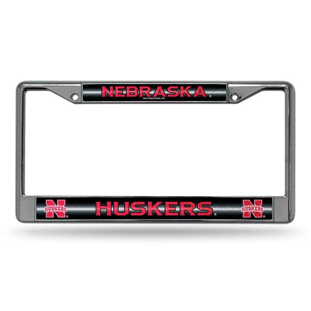 Nebraska Cornhuskers NCAA Bling Glitter Chrome License Plate Frame