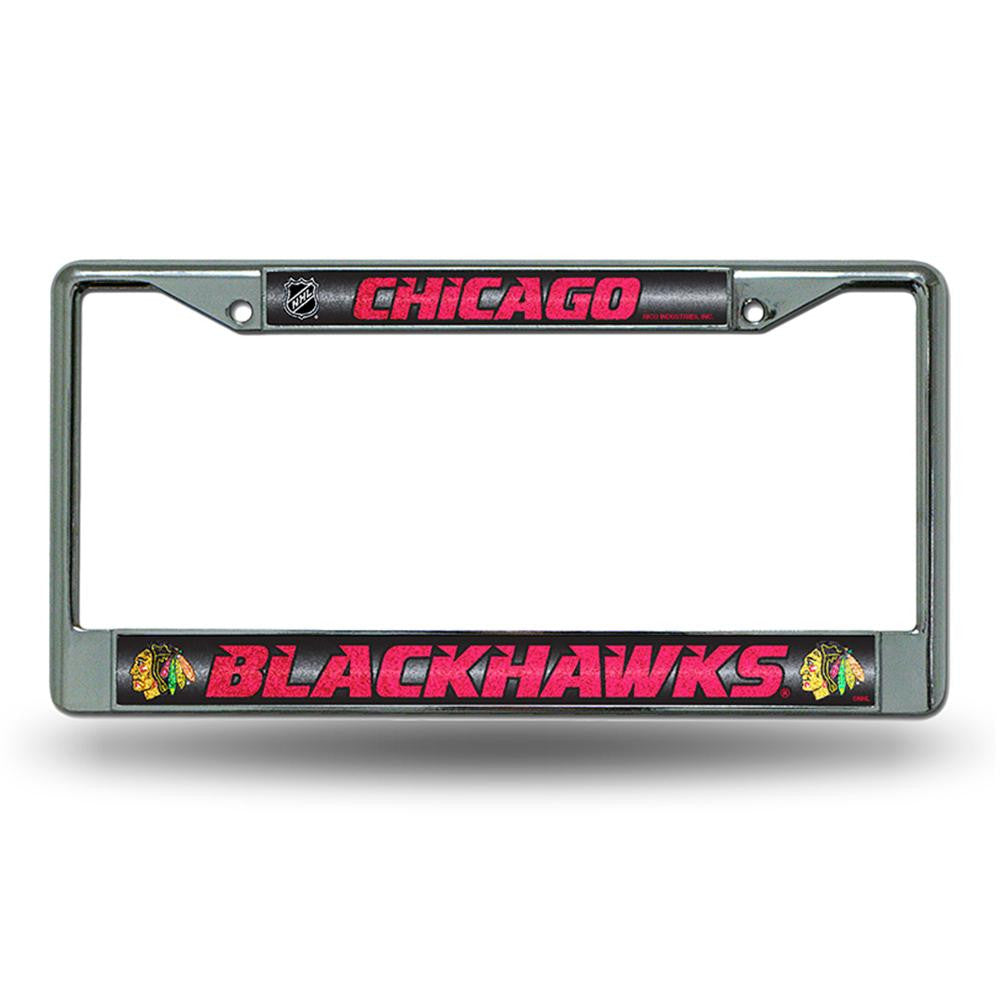 Chicago Blackhawks NHL Bling Glitter Chrome License Plate Frame