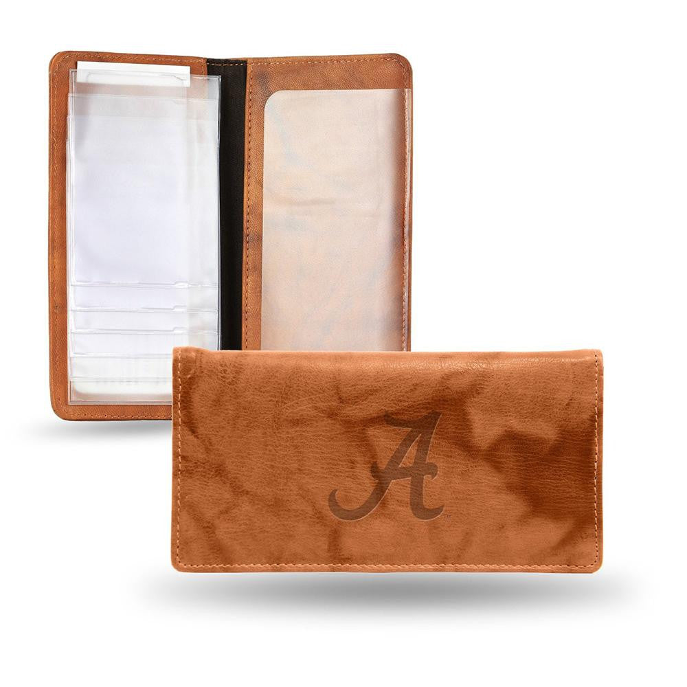 Alabama Crimson Tide  Embossed Checkbook Holder (Pecan Cowhide)