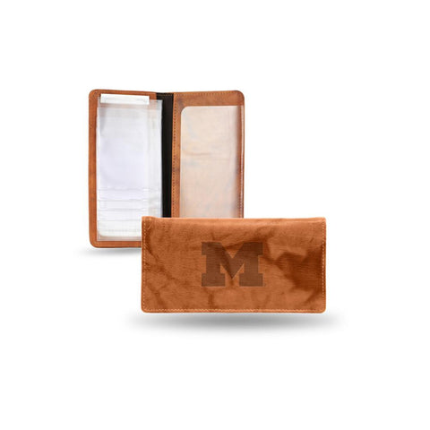 Michigan Wolverines NCAA Embossed Checkbook Holder (Pecan Cowhide)