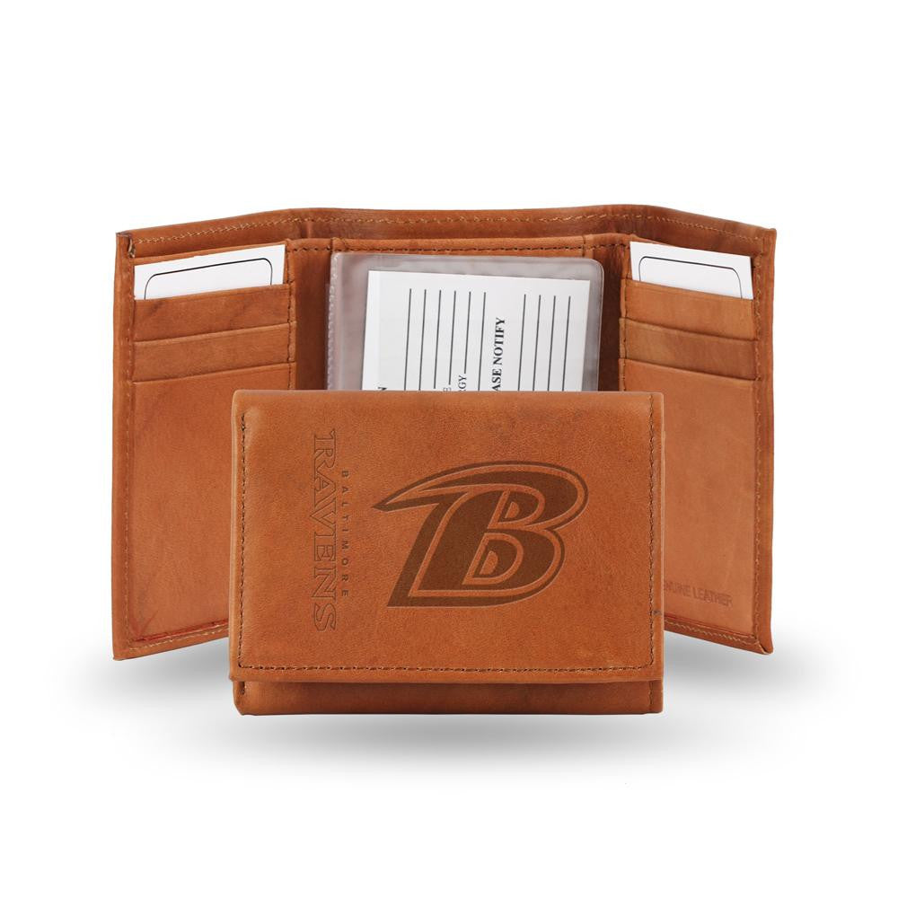 Baltimore Ravens NFL Tri-Fold Wallet (Pecan Cowhide)