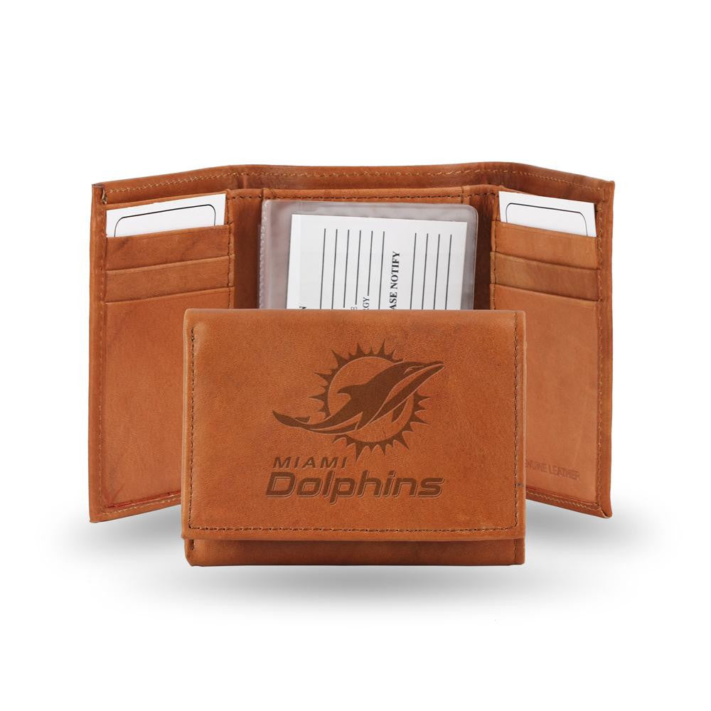 Miami Dolphins NFL Tri-Fold Wallet (Pecan Cowhide)