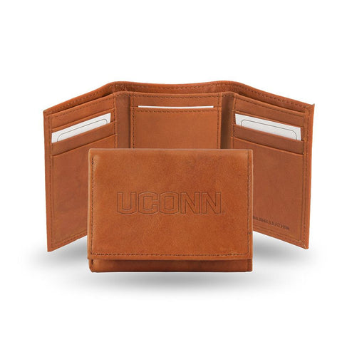 Connecticut Huskies  Tri-Fold Wallet (Pecan Cowhide)