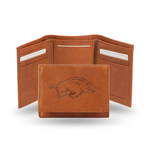 Arkansas Razorbacks  Tri-Fold Wallet (Pecan Cowhide)