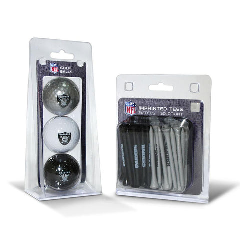 Oakland Raiders NFL 3 Ball Pack and 50 Tee Pack